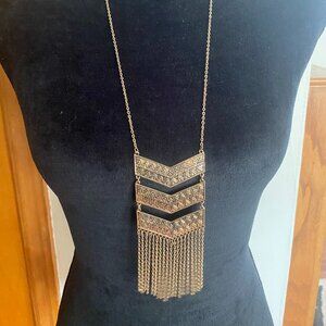 Gold-toned chevron fringe necklace